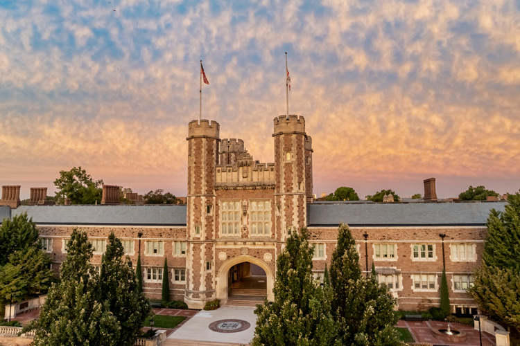 view of Brookings Hall at dawn